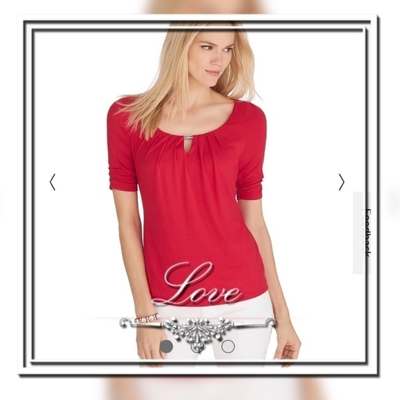 WHBM The Modern Elbow Sleeve Red Pleated Keyhole Tee. D/3/A1285 - Picture 1 of 8